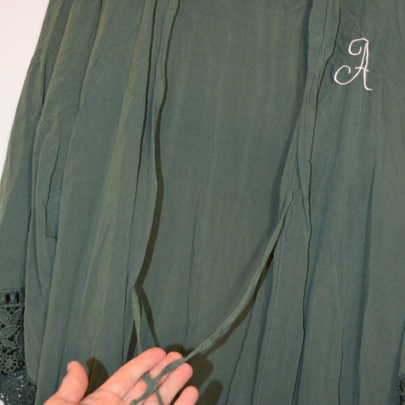 Home wear Wrap Rob Dark Green Lace Bottoms and Sleeves Embroidered A Cardigan M - Picture 8 of 8